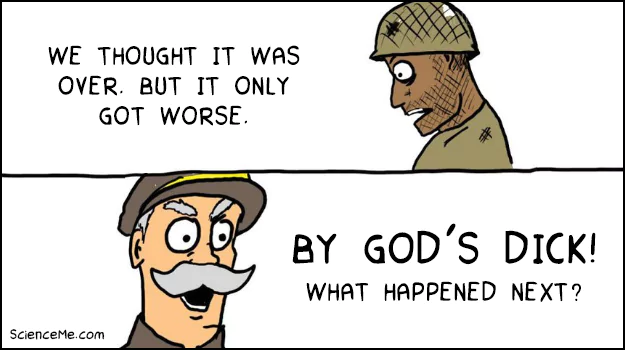 Funny army cartoon: general talking to soldier
