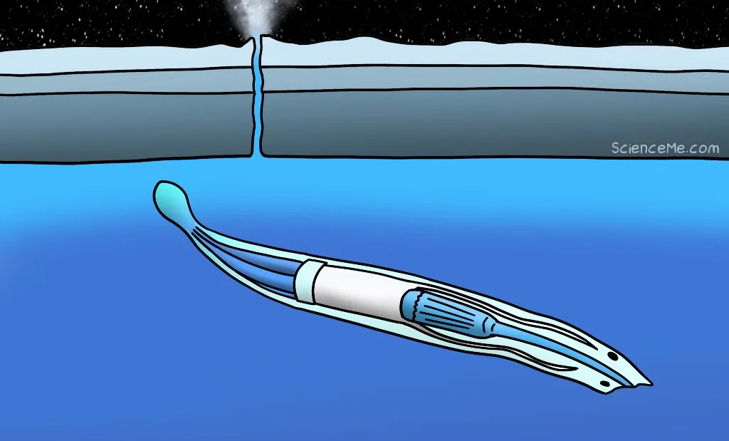 Illustration of NASA's amphibious squid rover on Europa