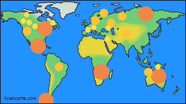 A map of the 24 largest known asteroid craters in the world